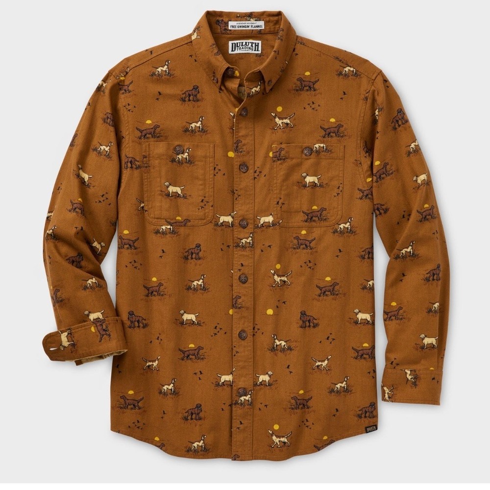 Duluth Trading Free Swingin Dog Print Flannel Shirt Mens 2XL Relaxed Fit