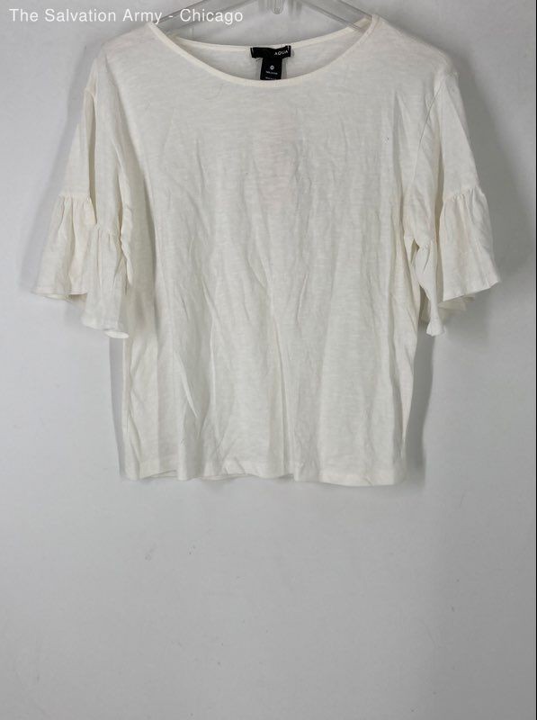 Aqua Womens White Short Sleeve Round Neck Pullover Blouse Top Size X-Small