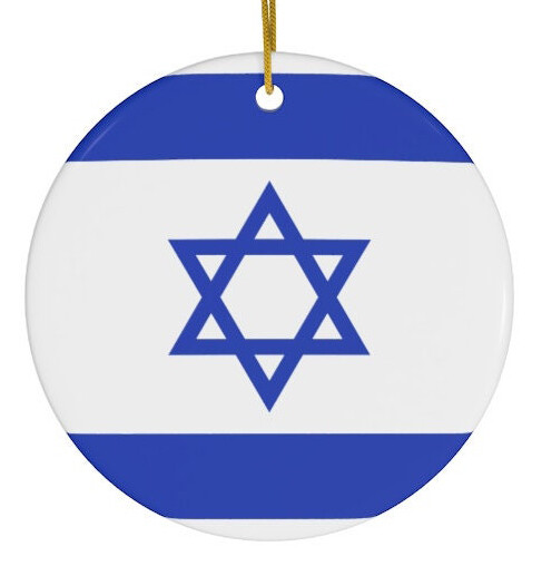 Israel Israeli Star of David Flag Round Ceramic Christmas Ornament World Travel