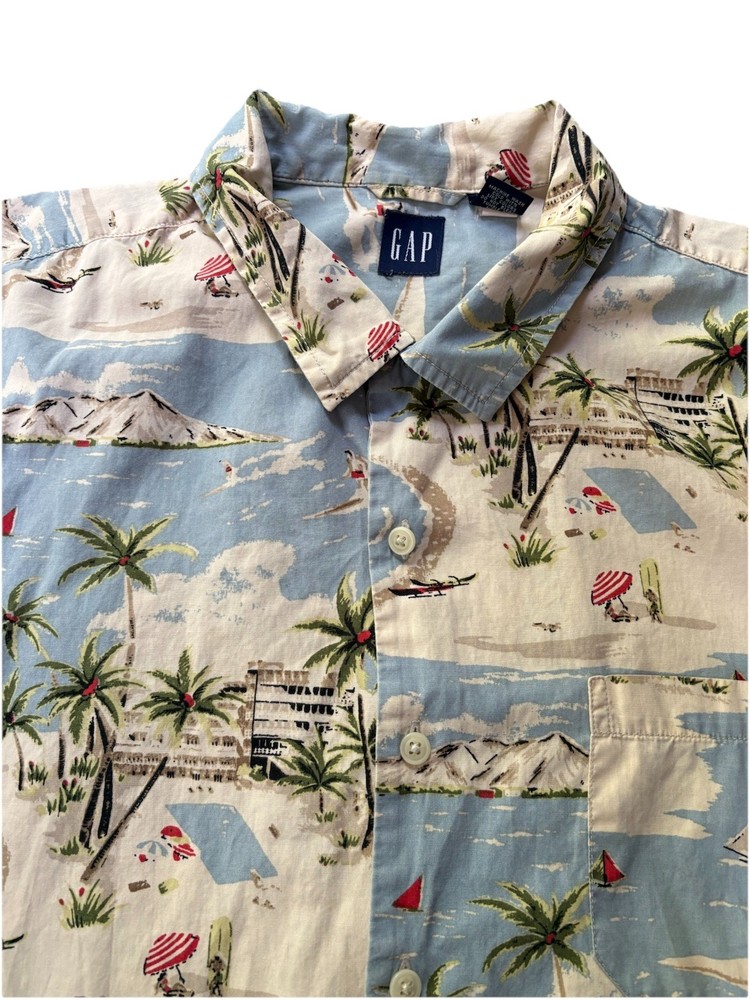 Vintage Gap Shirt Mens XXL Sailboat Island 90s Canoe Hawaiian Camp Short Sleeve