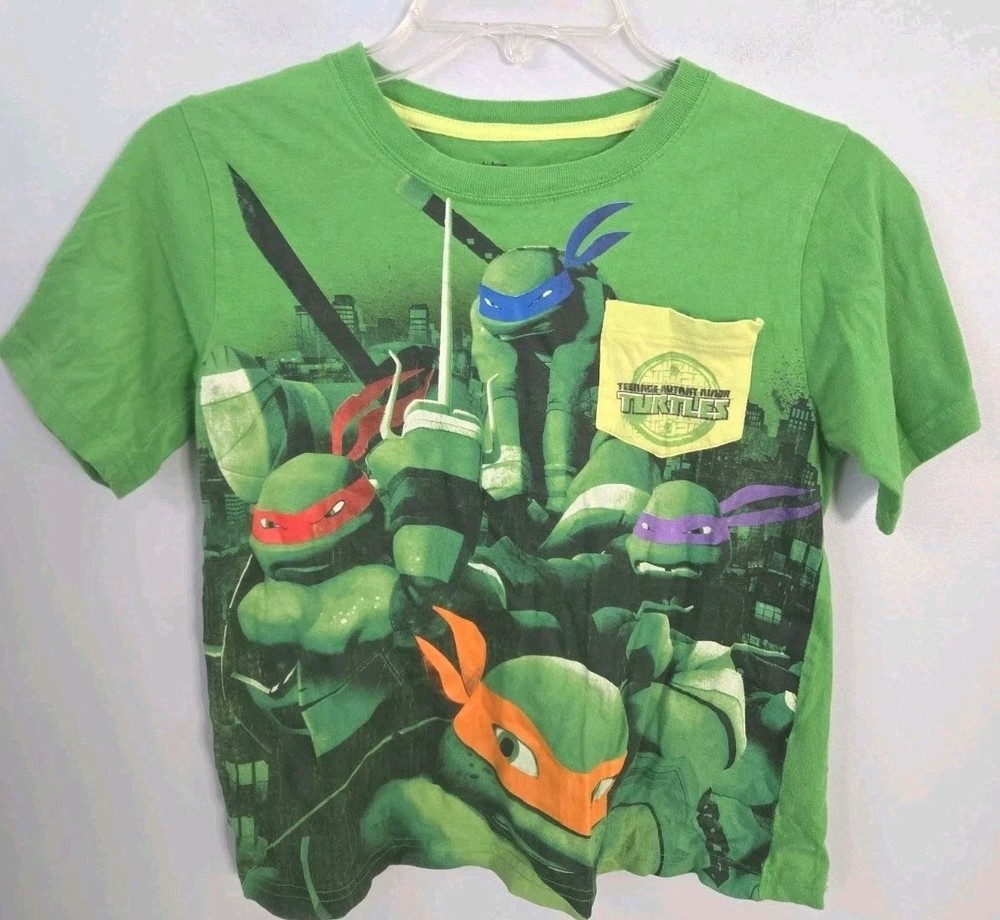Teenage Mutant Ninja Turtles Boys T-Shirt Size 7 Green TMNT Pocket Graphic...