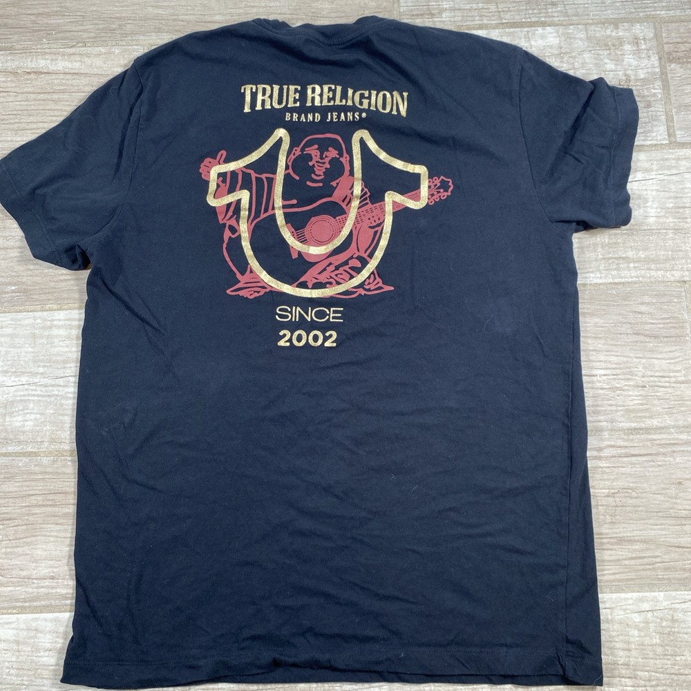 True Religion Men’s 2XL Black Graphic T-Shirt Buddha Logo Since 2002