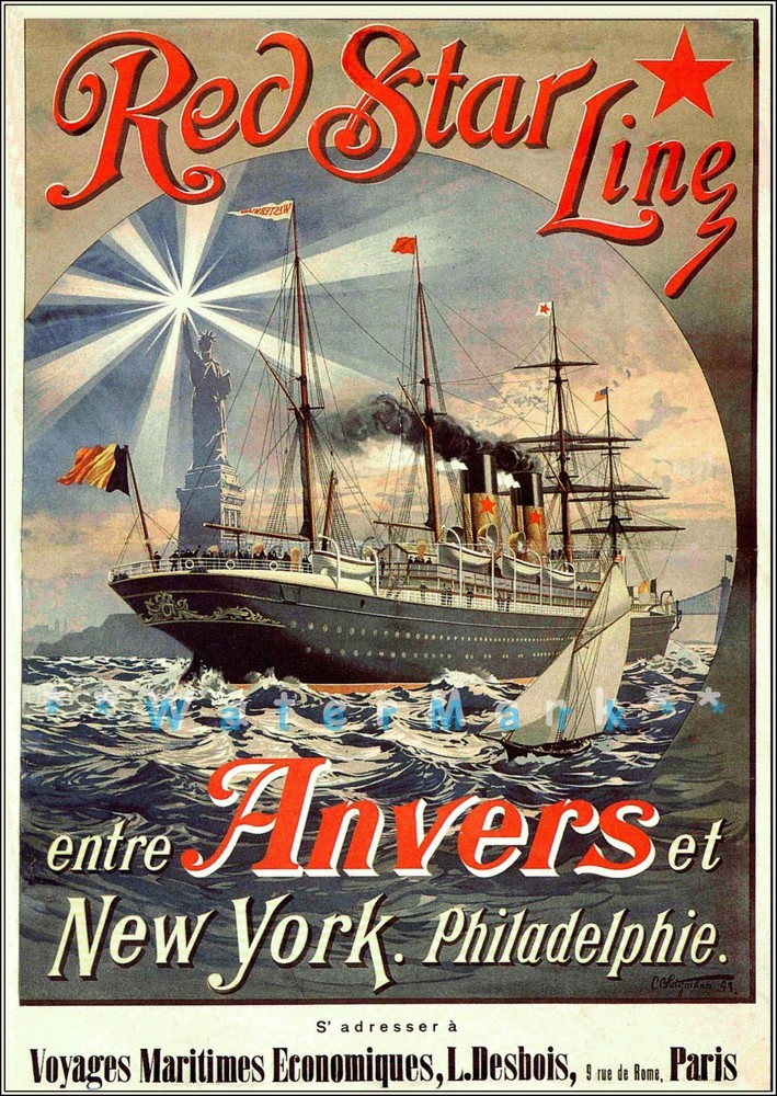 Red Star Line 1871 Anvers Classic Ocean Liner Travel Vintage Poster Print Art