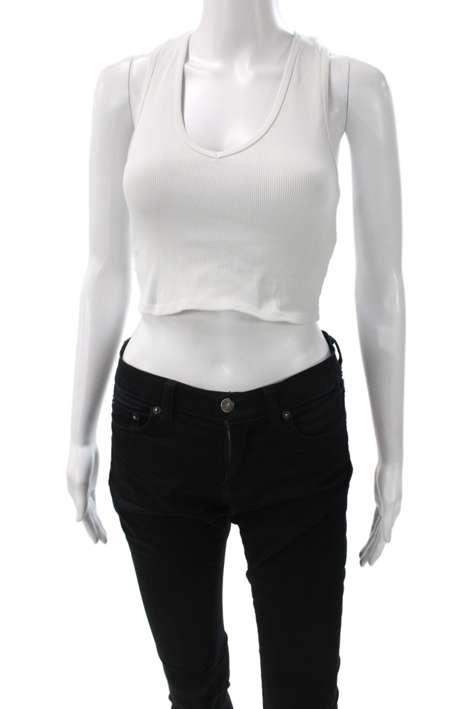 Alo Womens Cropped Tank White V-Neck Sleeveless Athleisure Size SFree Shipping in US $100+ Orders | $6.95 Orders Below