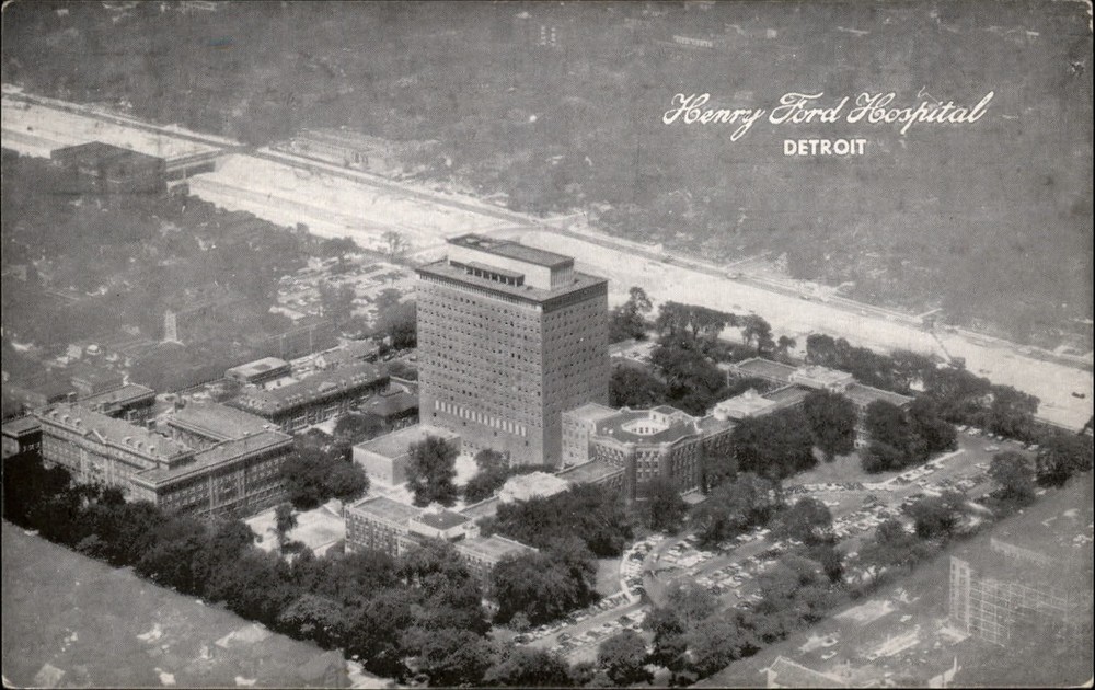 Michigan Detroit Henry Ford Hospital aerial view ~ vintage postcard