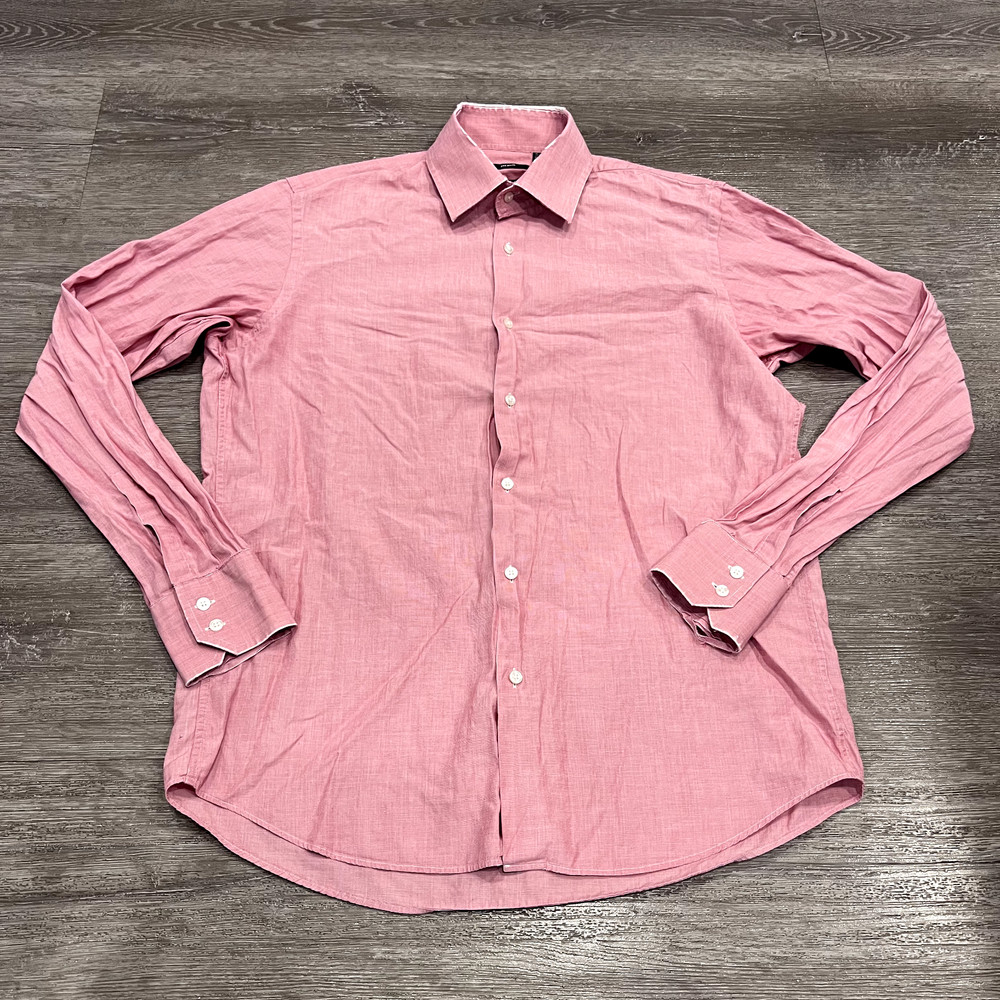 Hugo Boss Shirt Mens Medium Pink Long Sleeve Button Up Classiccore Casual