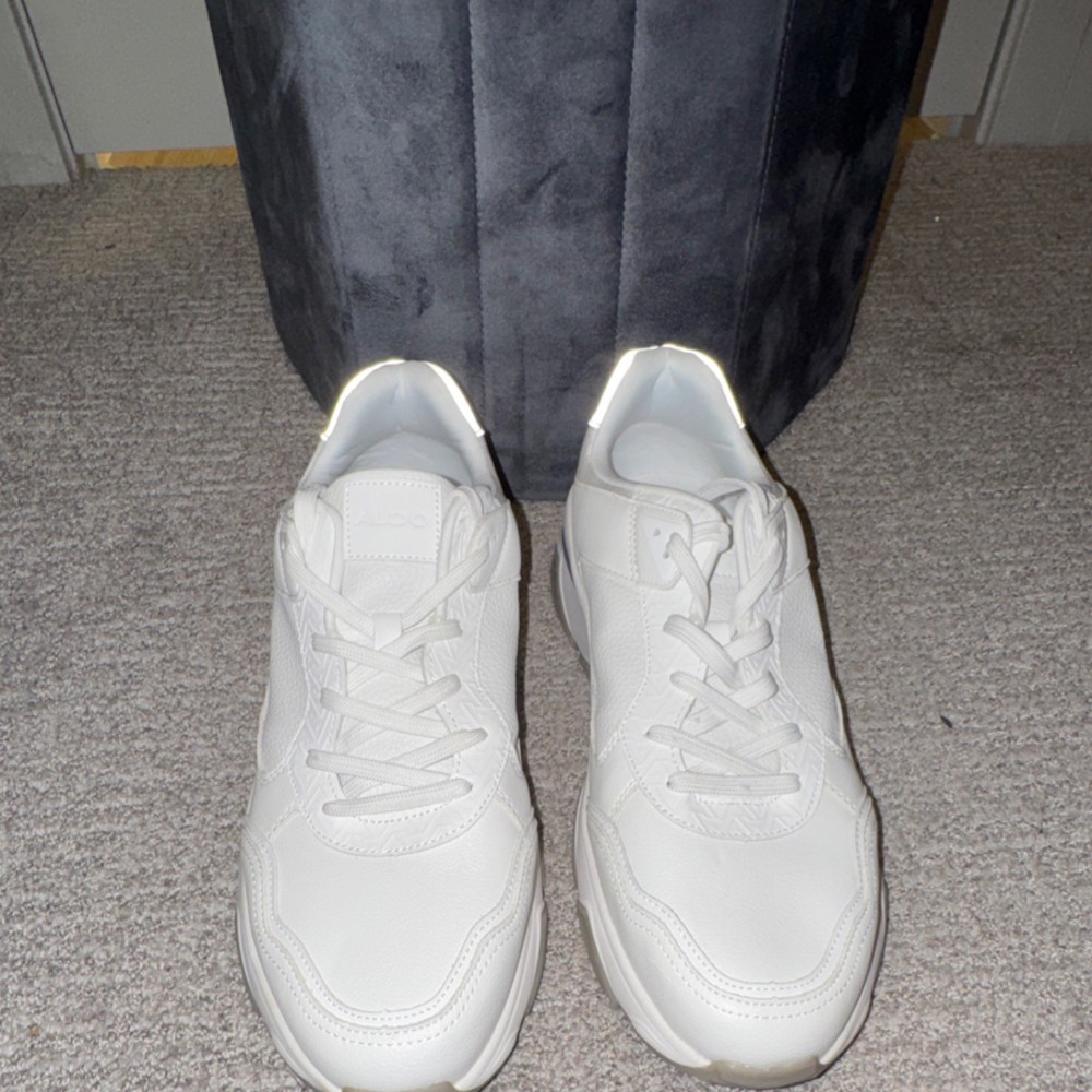 ALDO White Canvas Men's Sneakers Lace Up Comfort Synthetic Upper US 12 EU 45