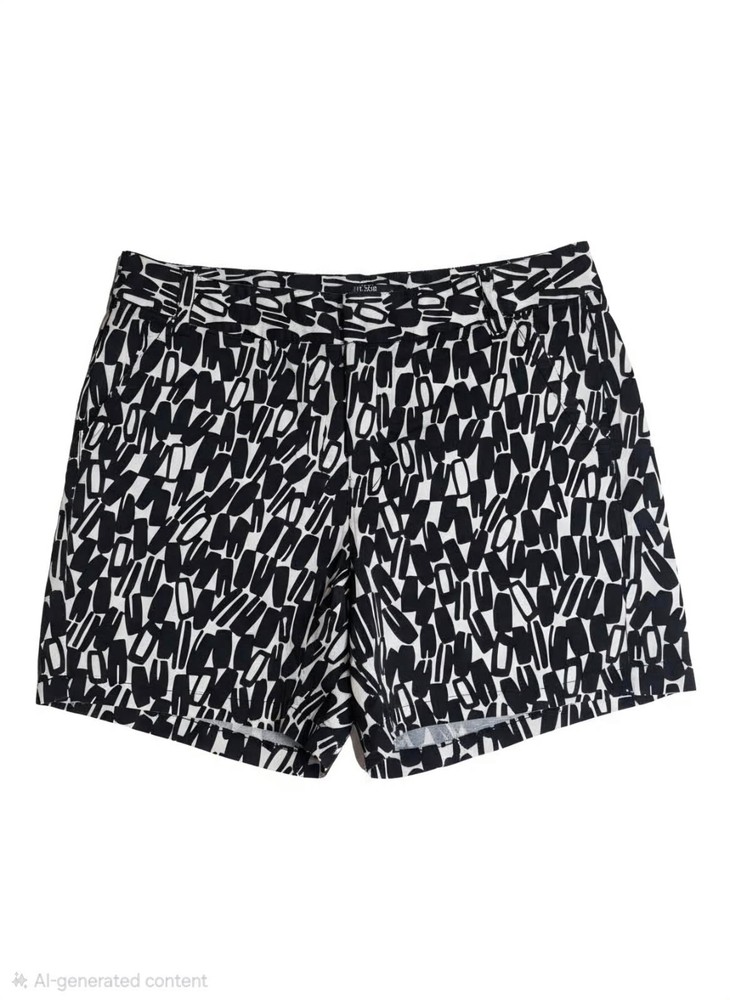 Van Heusen Women's Geometric Chino Shorts Black White Cotton Twill Size 10