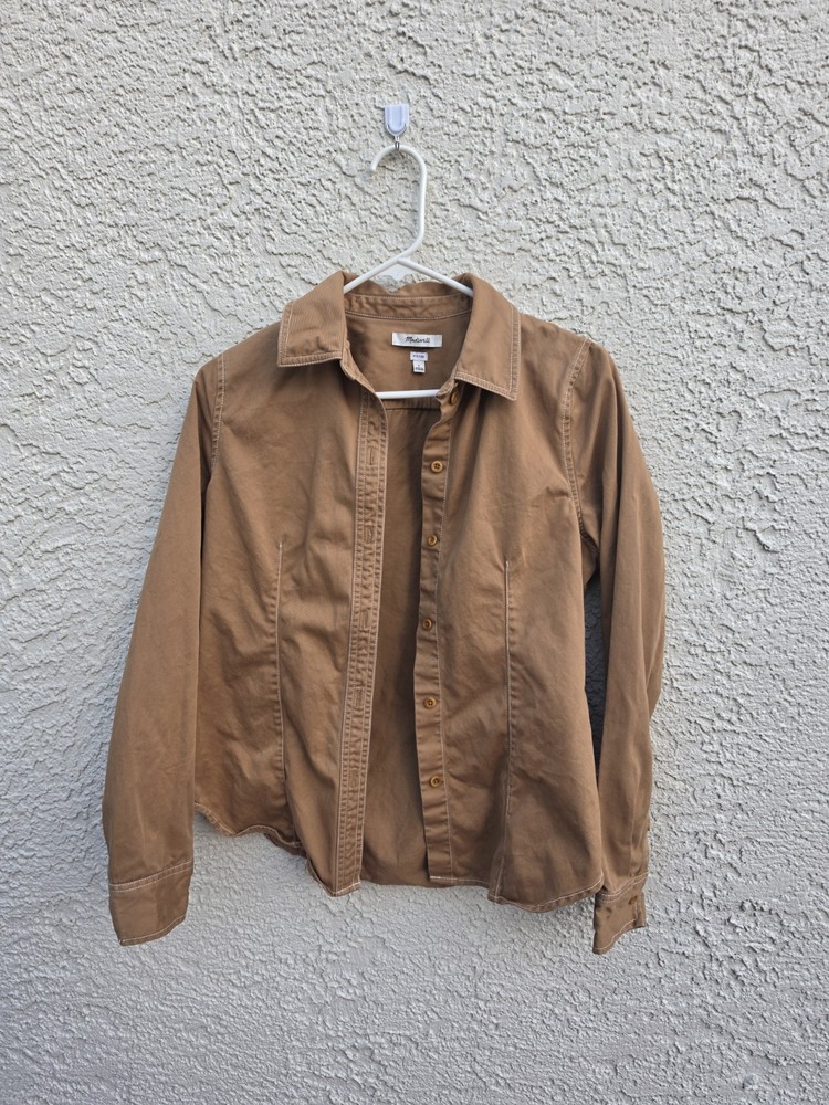 Madewell Women’s Brown Cotton Darted Fitted Collared Button-Up Shirt Size 6