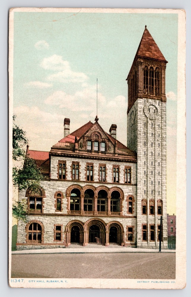 City Hall Exterior Street View Albany New York NY c1908 Postcard