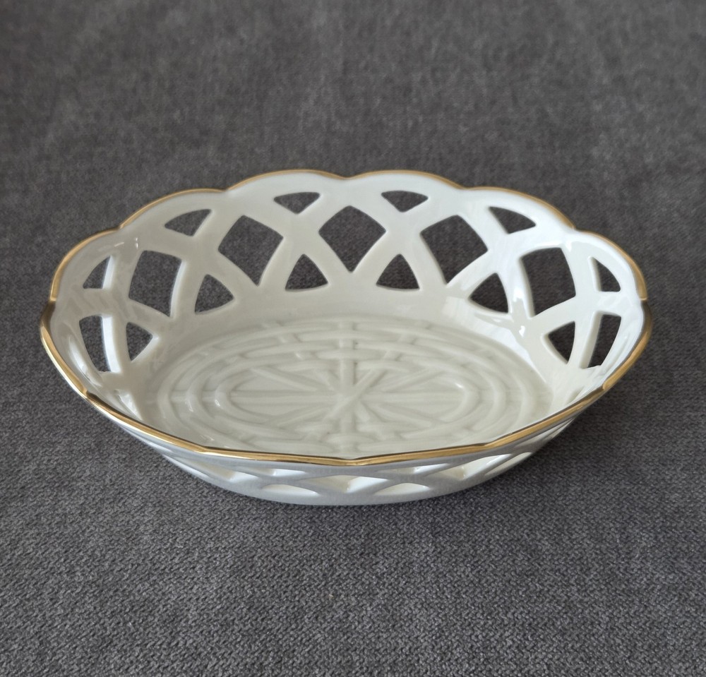 Lenox Wicker Small Server Bowl Bone China 24k Gold Trim 6