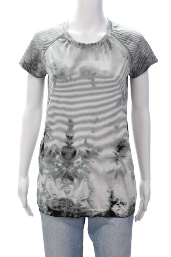Lululemon Womens Stretch Striped Short Sleeve Activewear Top Gray Size 6Free Shipping in US $100+ Orders | $6.95 Orders Below