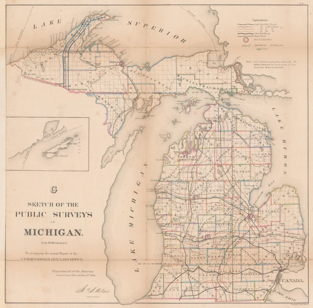 Map Of Michigan USA 1866 Vintage Historic Map Poster Print