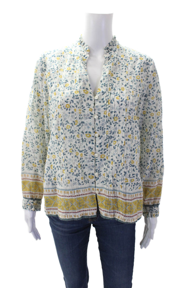 Birds of Paradis Womens Button Front V Neck Floral Shirt White Multi Size MediumFree Shipping in US $100+ Orders | $6.95 Orders Below