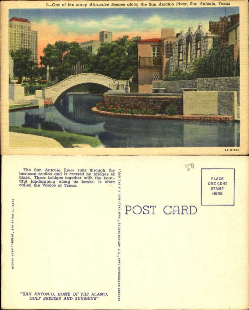 San Antonio River Texas TX bridge 1930s