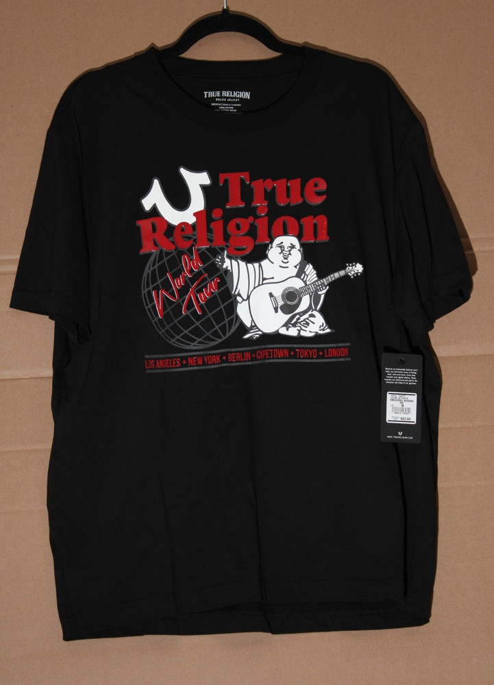 True Religion Universal Buddha Tee Men's Black Graphic Cotton T-Shirt Size M