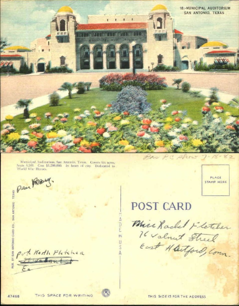 Municipal Auditorium San Antonio Texas vintage postcard 1940s