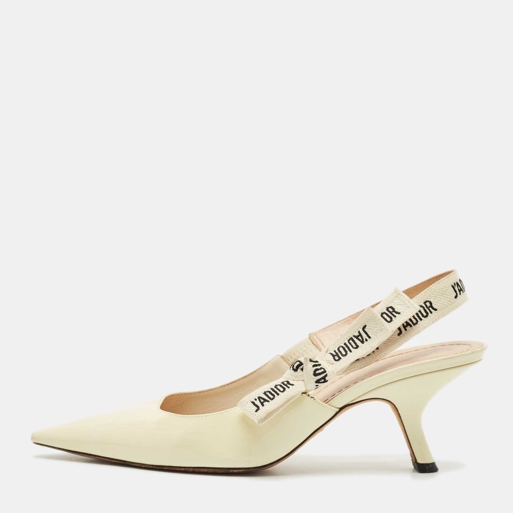 Dior Cream Patent Leather JAdior Slingback Pumps Size 39