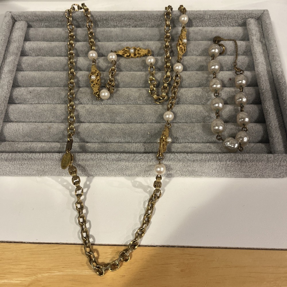 Vtg Miriam Haskell Necklace & Bracelet Signed