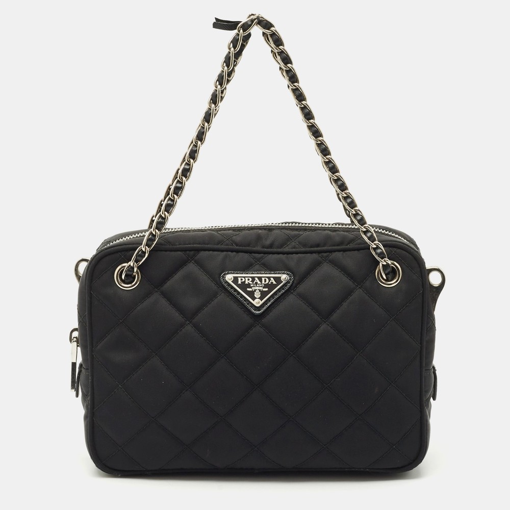 Prada Black Quilted Nylon Chain Crossbody Bag