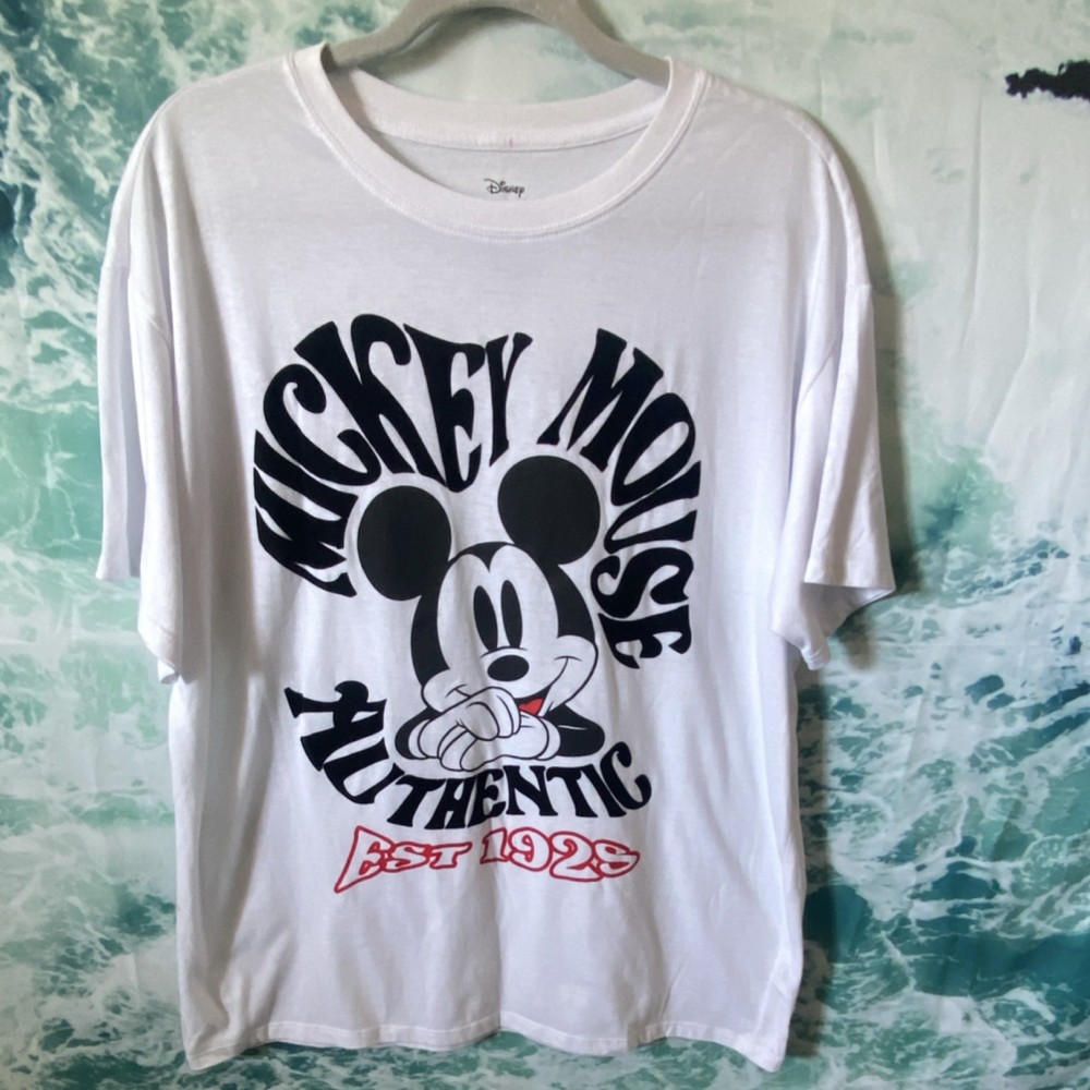Disney Mickey Mouse Authentic Est 1928 White Black Red Adult XL T-Shirt