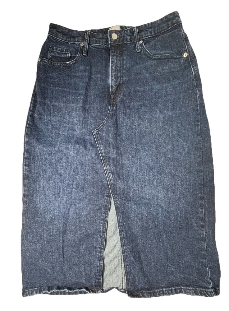 A New Day Denim Midi Skirt Women’s 8 29R Blue Jean High Offset Rise Slit Casual