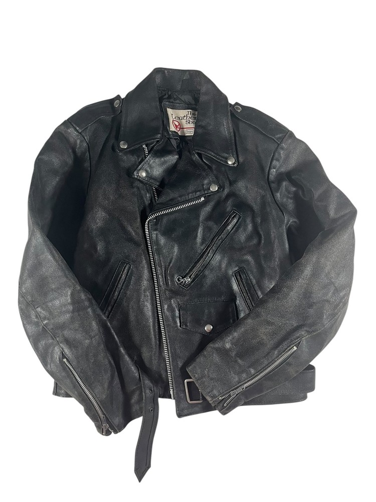 Vintage 1970's The Leather Shop Men's Black Leather Motorcycle Jacket Size 40