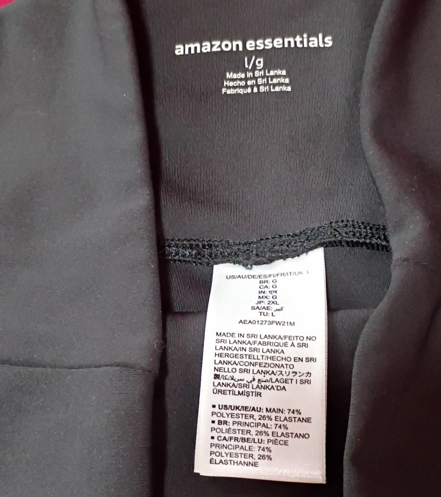 Amazon Essentials Women’s High Rise Ankle Leggings L Black Stretch Elastic