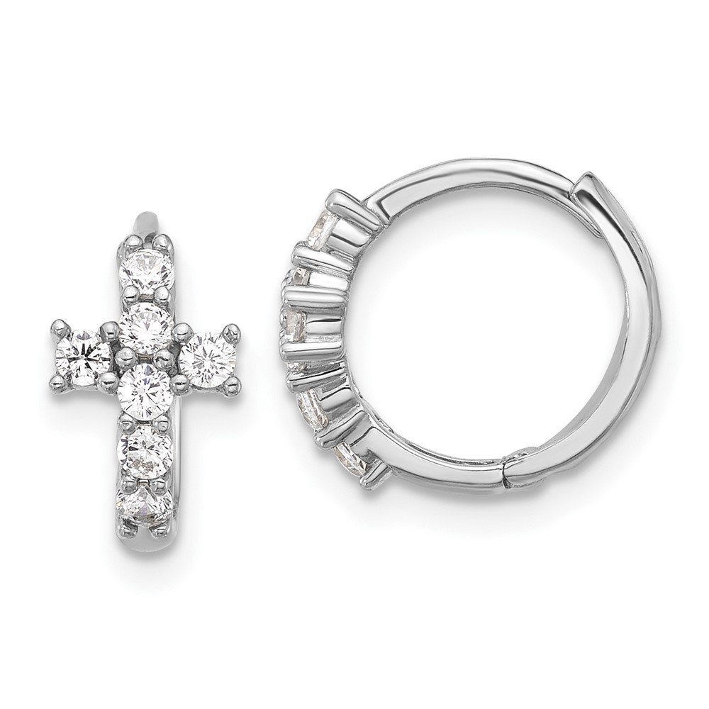 Sterling silver CZ cross hinged hoop earrings 1.44g polished round design
