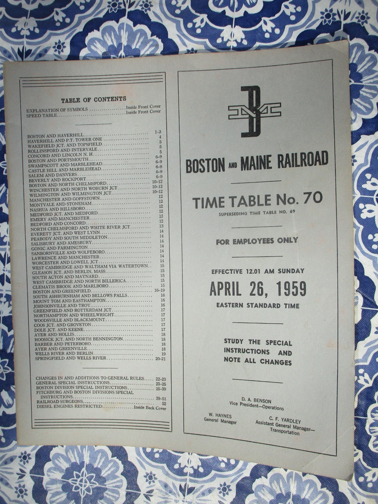 Boston and Maine Railroad Time Table No. 70 For 04/26/1959