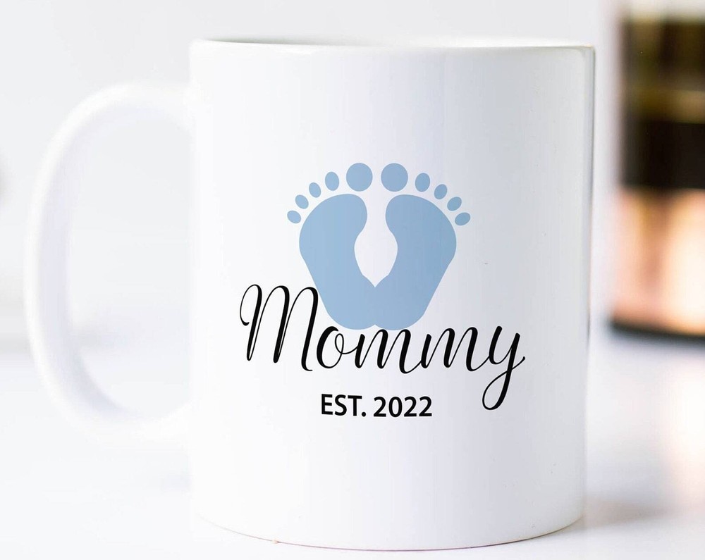 Blue Foot Print Mommy Mug Blue Baby Feet Mug Mother's Day Mug Mommy Established
