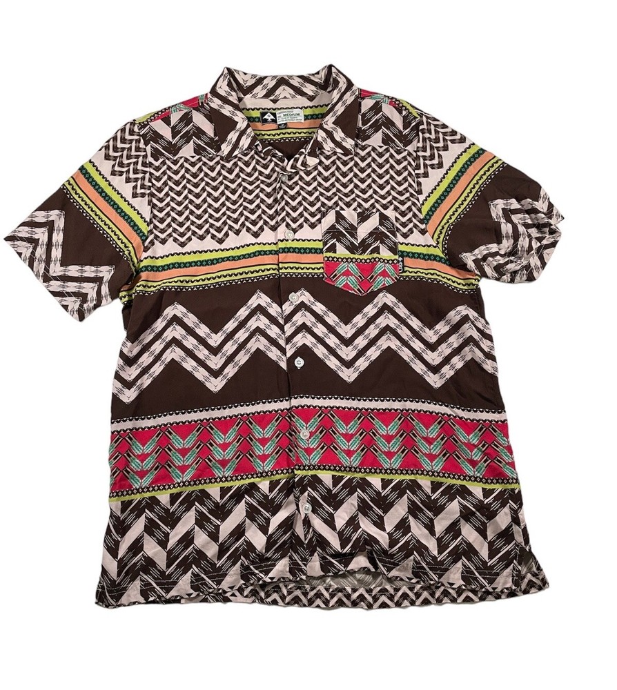 Lrg Lifted Research Group Rayon Shirt M Button Abstract Geometric Graphic Pocket-image