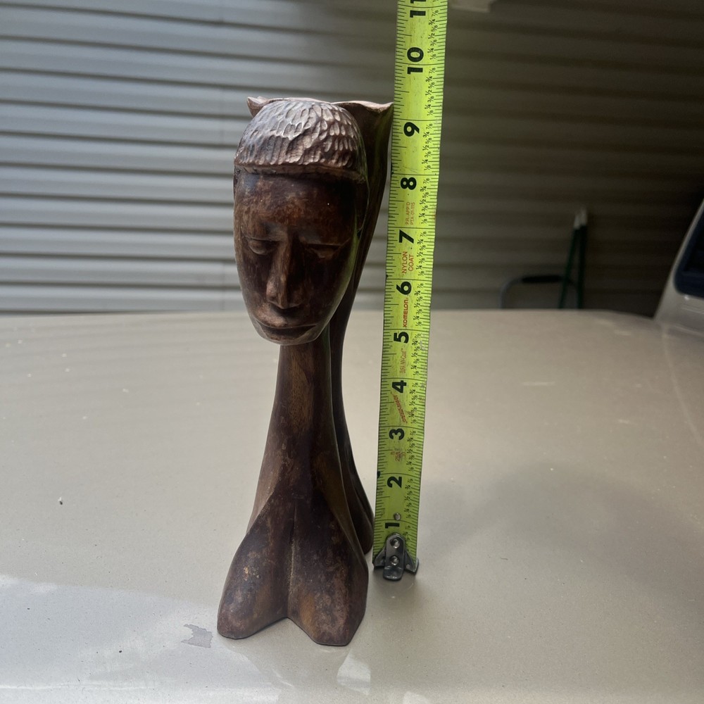 Hand Carved African Bust and vase Solid Wood Tribal Art Sculpture Vintage