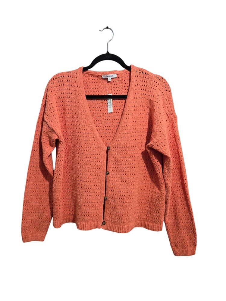 Madewell Coral Cardigan Cropped Open-Stitch Button Up Sweater Women's Size Small