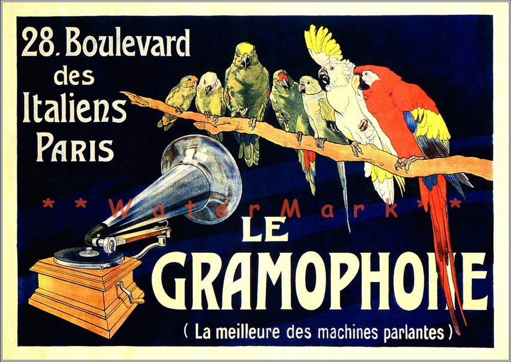 Vintage Le Gramophone Paris France Music Phonograph Retro Poster Print Ad  