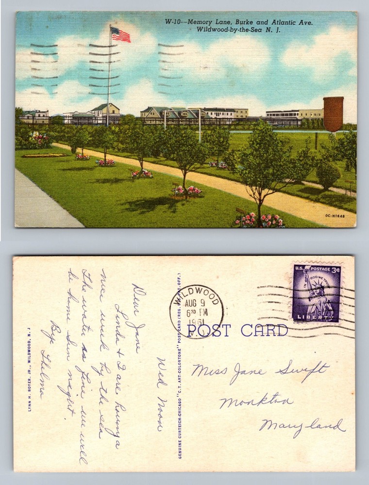 Wildwood, NJ-New Jersey, Memory Lane Burke Avenue Lawn View Vintage Postcard