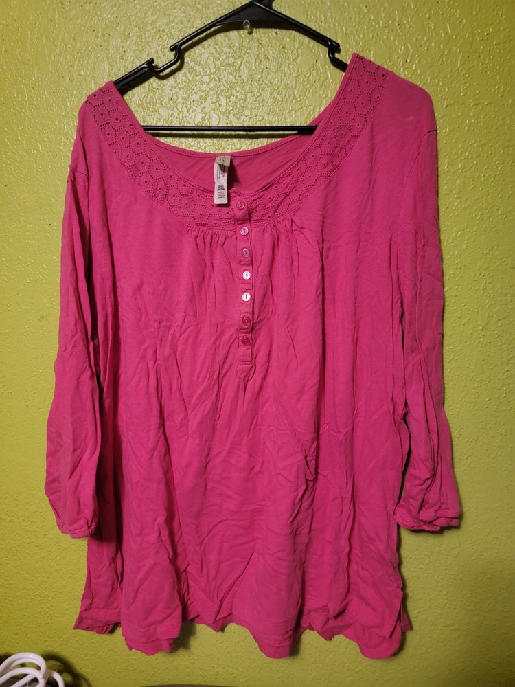 White Stag Woman Women's Plus Size 4X Pink Long Sleeve Pullover Top