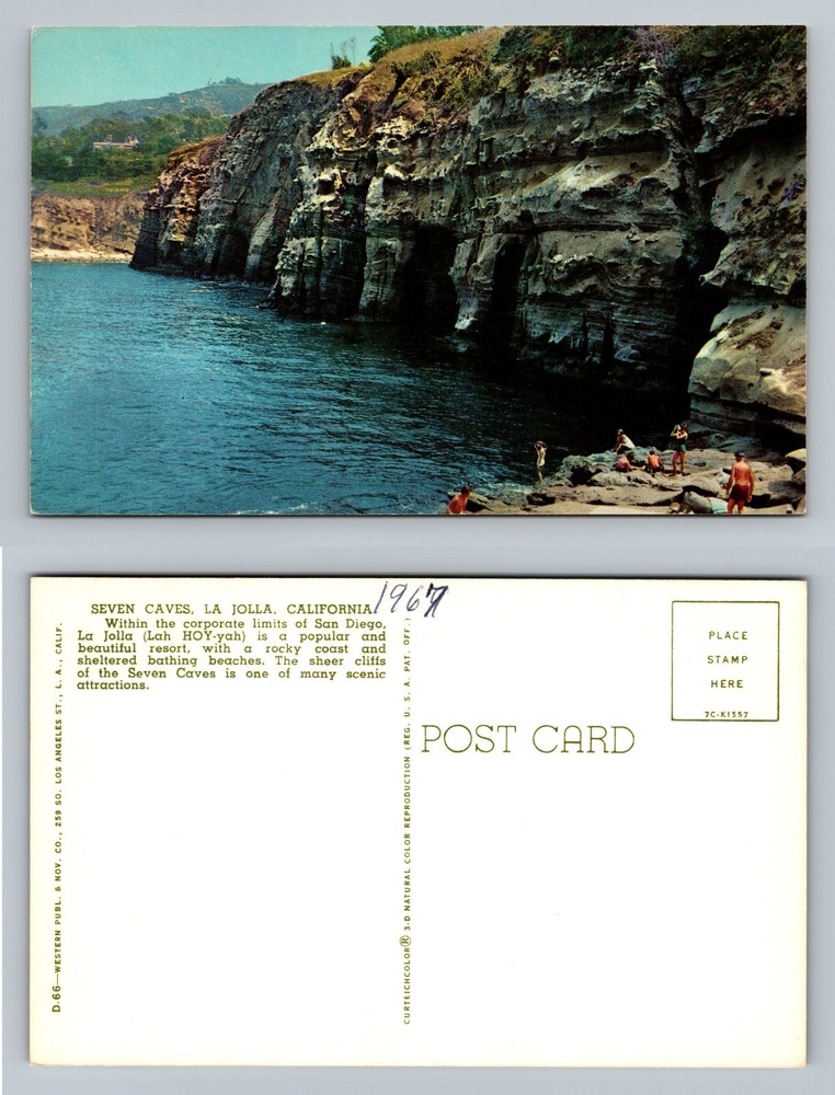 La Jolla, CA-California, Seven Caves Coastal Scene c1967, Vintage Postcard