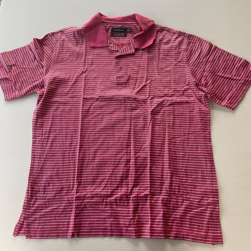 GAZMAN Striped Polo Shirt for Men - Size M in Red - Casual Slim Fit Fashion