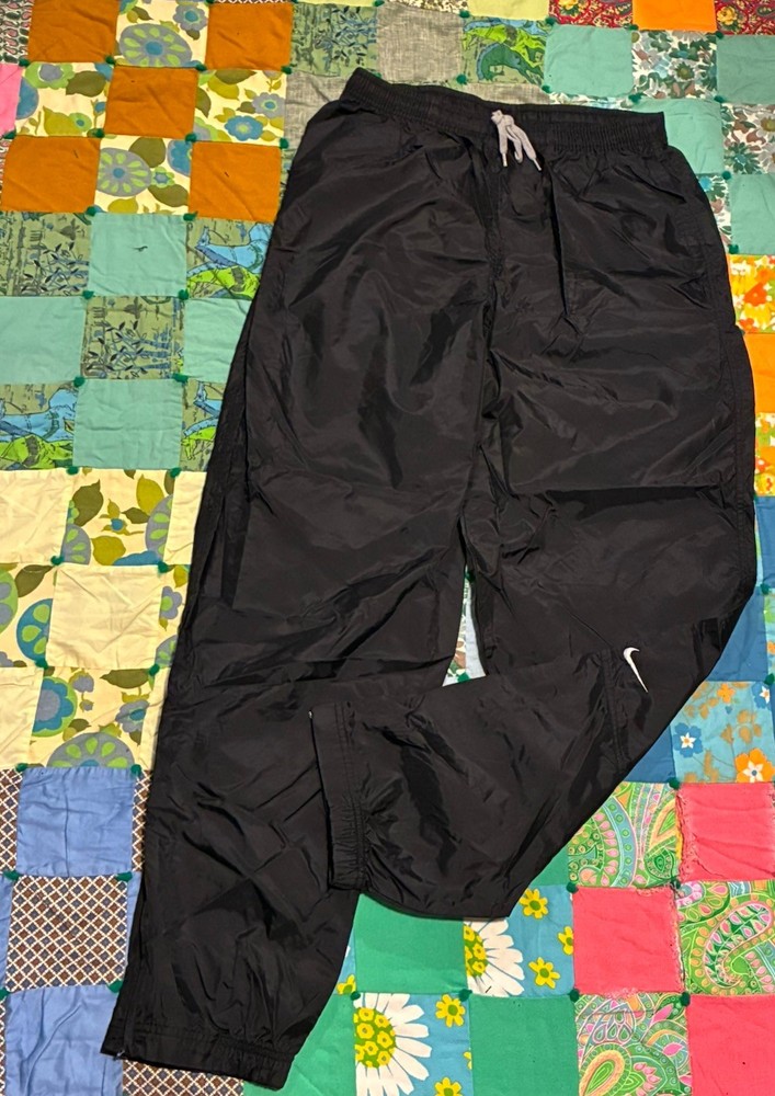 Vintage Nike Striped Track Pants Men’s Size XL Black Ankle Zip Drawstring Y2K