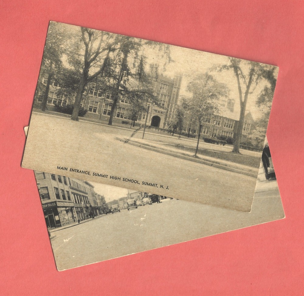 SUMMIT, NEW JERSEY – SPRINGFIELD AVENUE & HIGH SCHOOL – c. 1930s Postcard