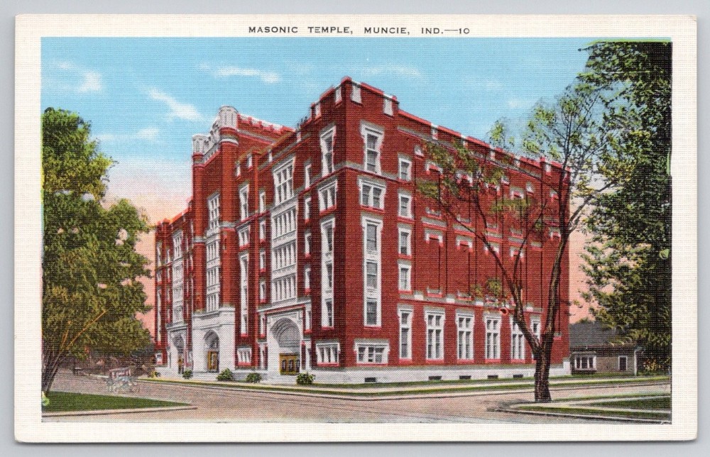Masonic Temple Muncie Indiana Vintage Postcard E. C. Kropp Co.