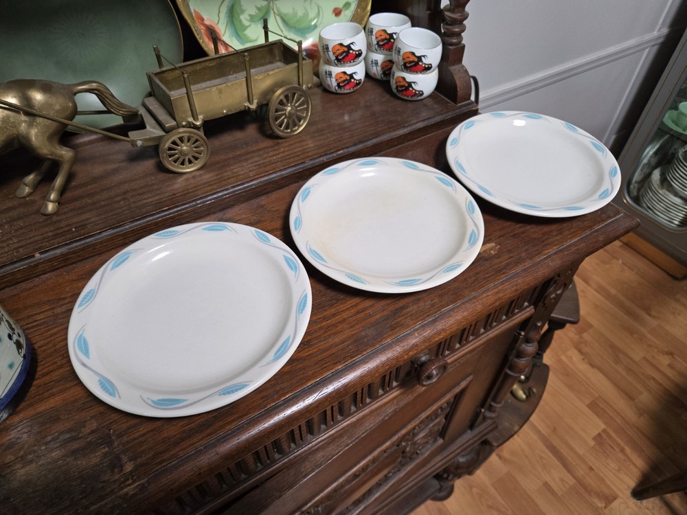 Homer Laughlin Restaurant Ware Best China Aqua Gray Leaf Dessert Bread Plates