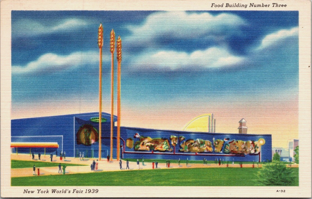 New York World's Fair 1939 Food Building #3  Linen Official Postcard