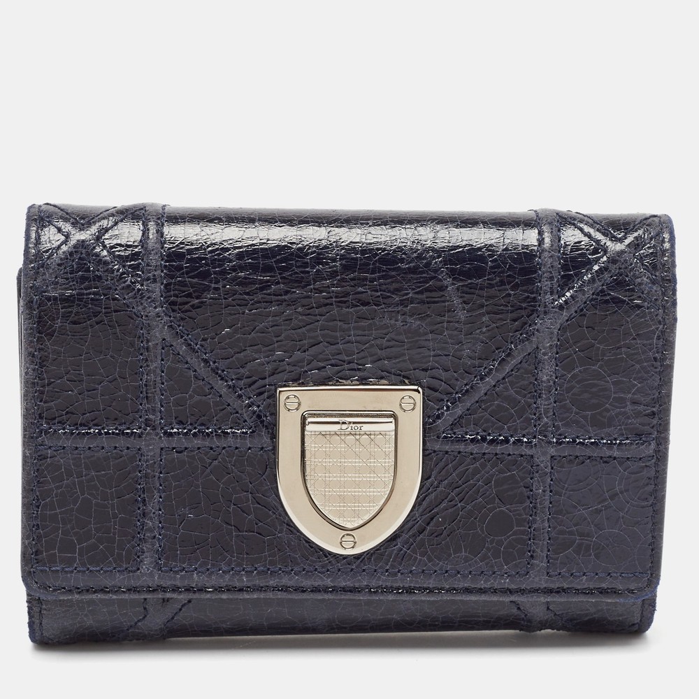 Dior Navy Blue Patent Leather Diorama Trifold Wallet  