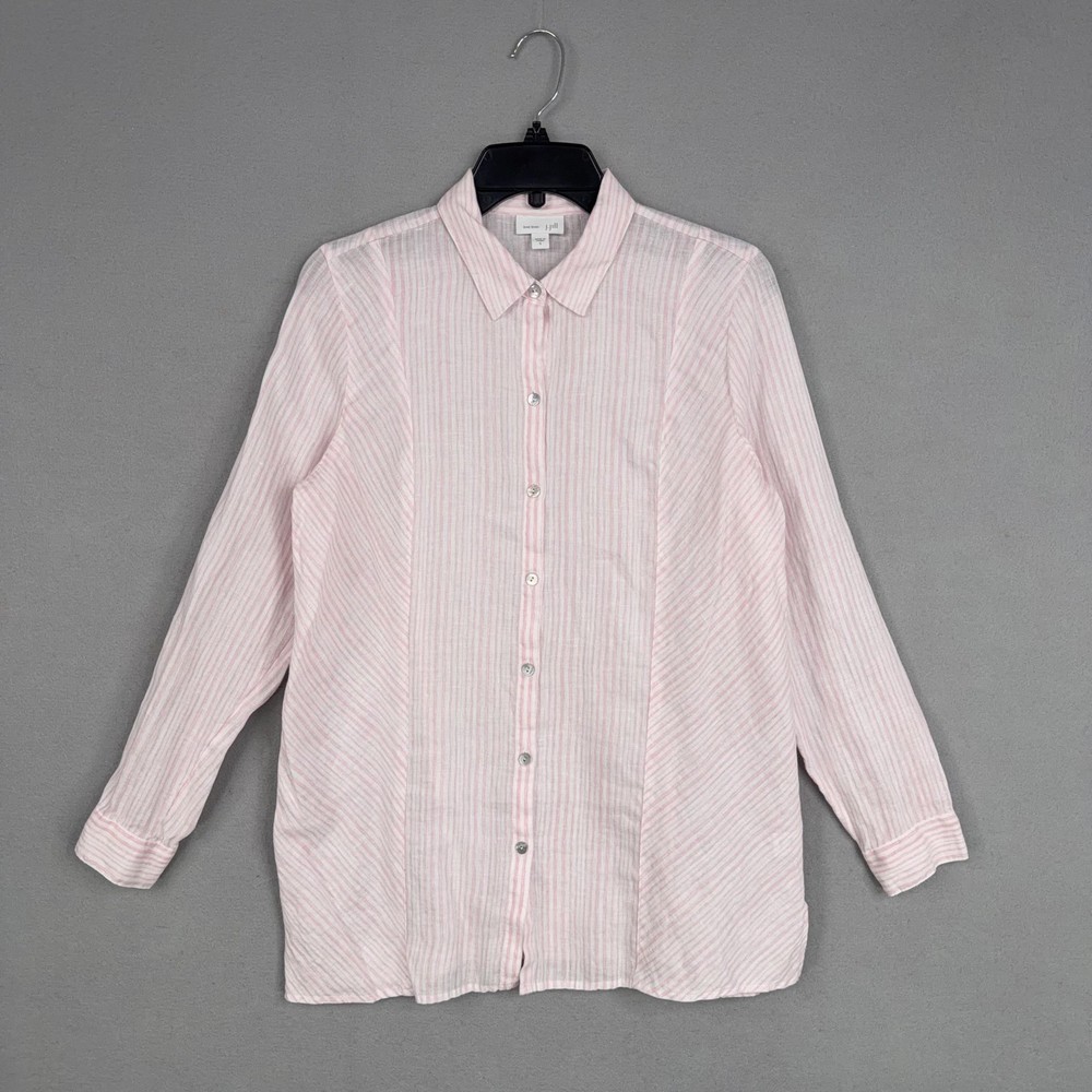 J Jill Shirt Womens Small Pink Striped Love Linen Button Front Tunic Top Flowy