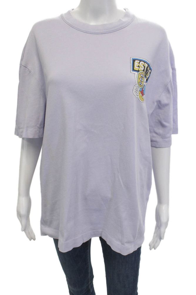Zara Women T-Shirt Short Sleeve Purple Graphic Cartoon Crew Neck Size LFree Shipping in US $100+ Orders | $6.95 Orders Below
