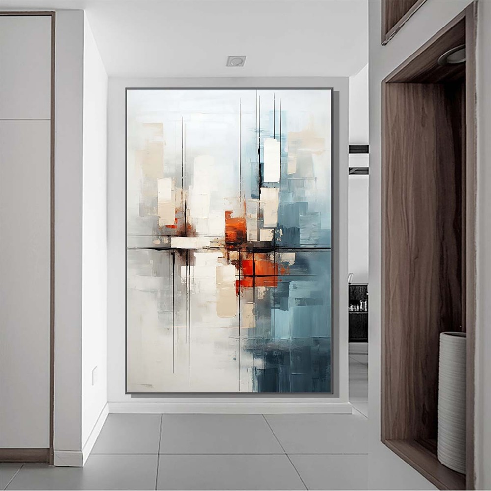 White Hand-Painted Modern Abstract Oil Painting On Canvas Art Picture Home Blue