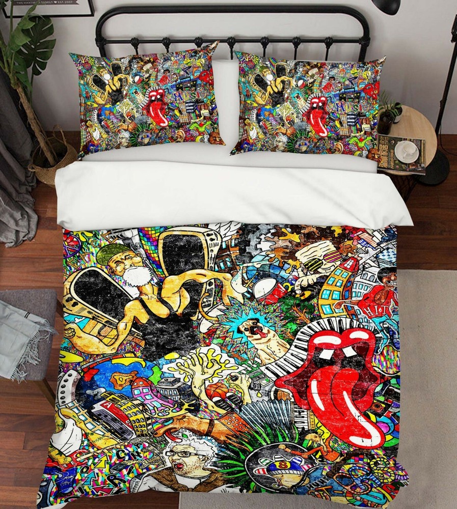 3D Abstract Graffiti ZHUA68 Bed Pillowcases Quilt Duvet Cover Set Queen King Amy-image