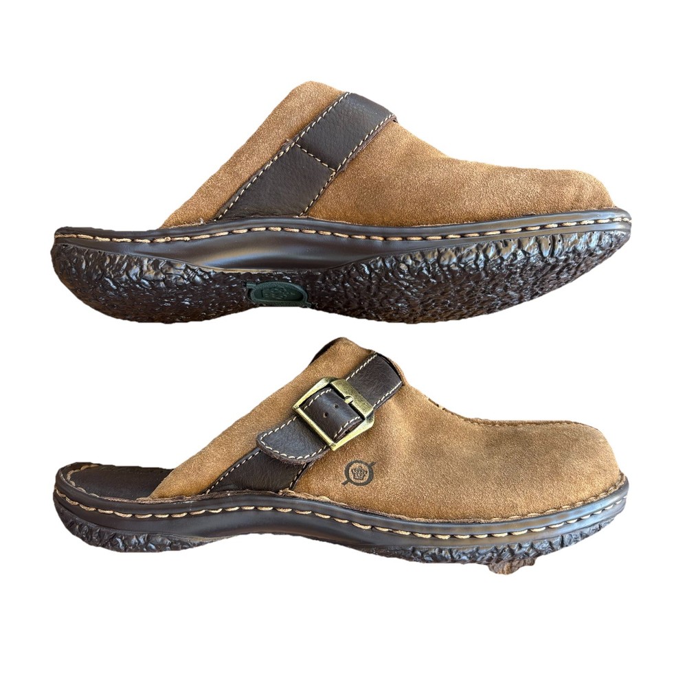Born Shoes Leather Slip On Mules Women’s Size 10 Brown Black Clog Flat
